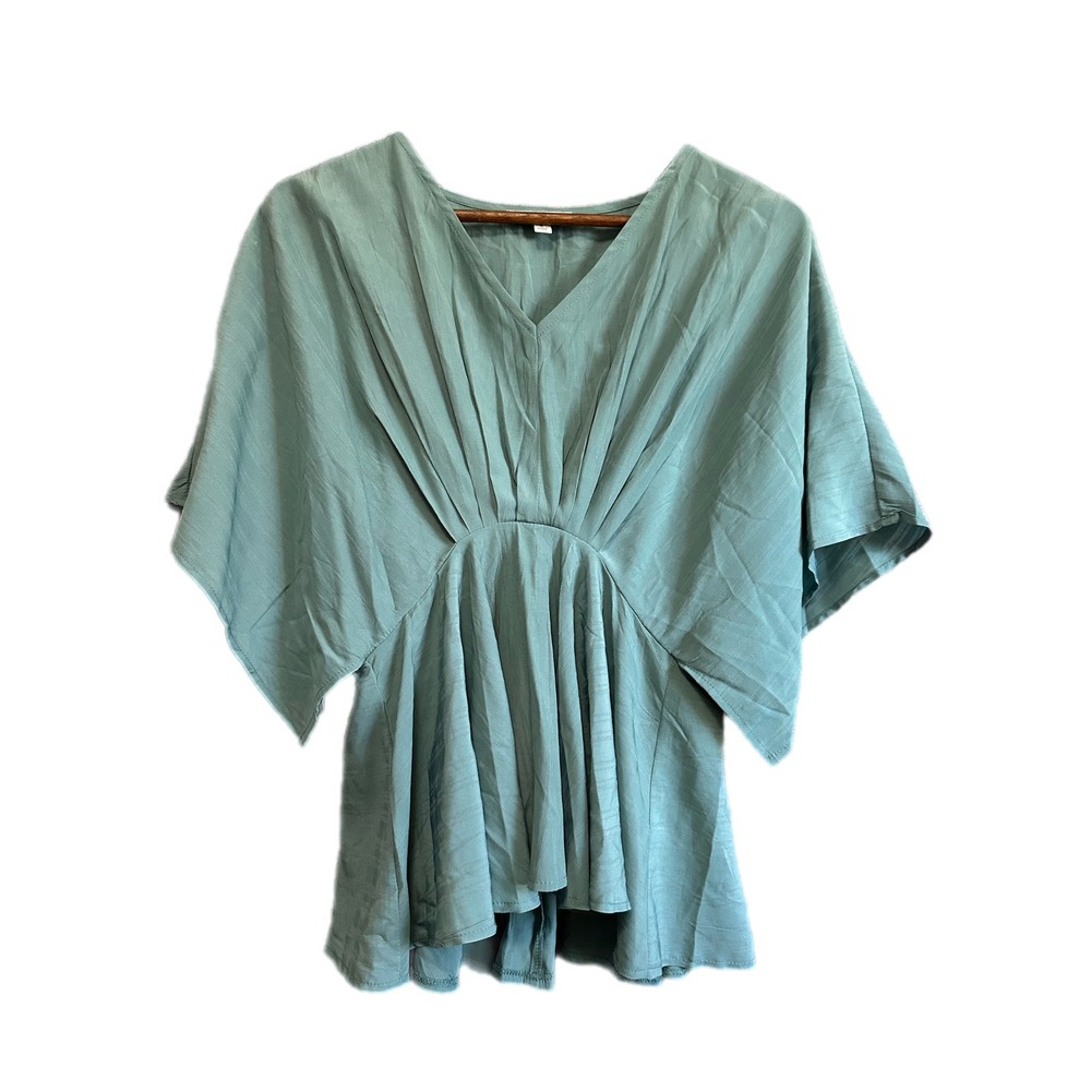 L Love Women's Teal V Neck Dolman Sleeve Peplum Blouse‎ Top Size S